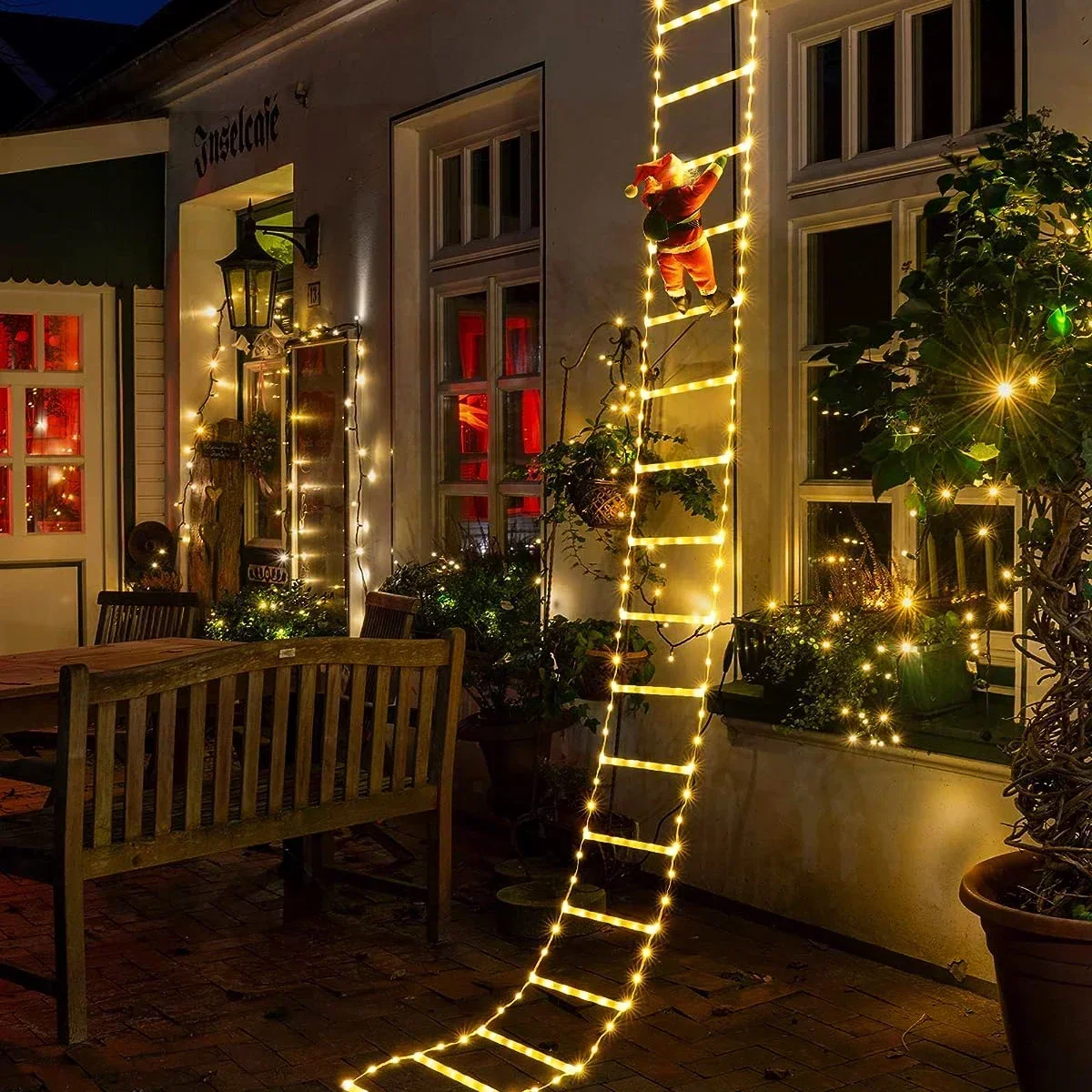 Home Decor Xmas Tree - ไฟ LED บันไดสำหรับสายตกแต่งคริสมาสต์ในบ้านซานตาคลอสในร่มกลางแจ้งหน้าต่างคริสต์มาสในสวนต้นไม้แขวนแถบไฟ LED