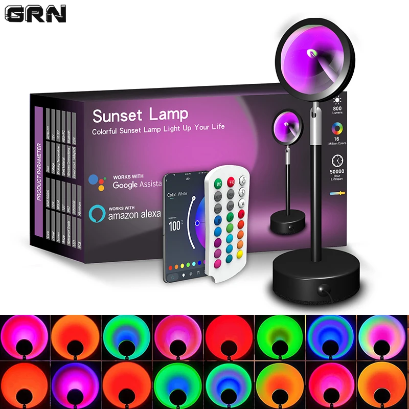Home Decor App - โคมไฟ LED อัจฉริยะสำหรับพระอาทิตย์ตกดินเปลี่ยนสีได้ควบคุมด้วยแอปบลูทูธซิงค์เพลงสำหรับการออกอากาศผ่านเครือข่ายห้องนอนการตกแต่งบ้านโคมไฟสีรุ้ง