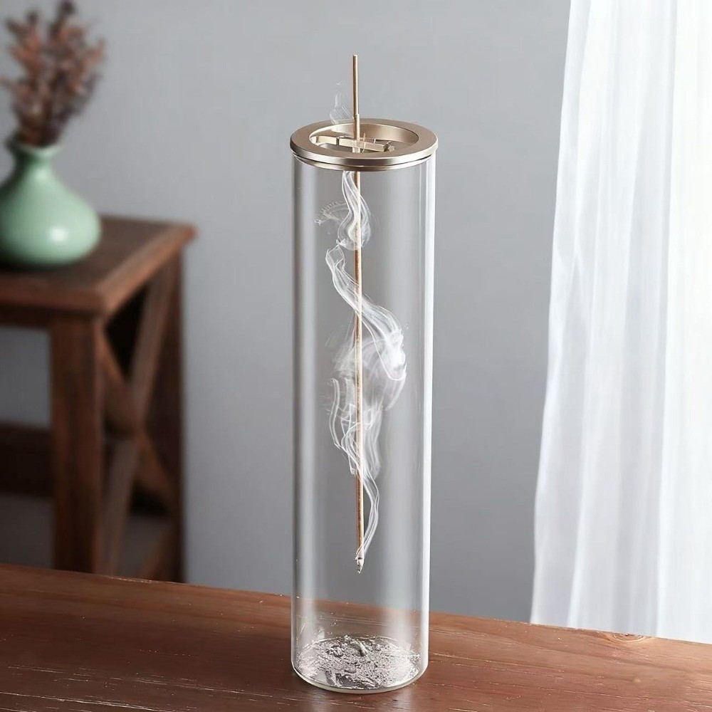 Incense Stick Holder - ที่วางธูปทรงกระบอก สไตล์เซน มินิมอล พร้อมที่เก็บขี้เถ้าแบบถอดได้ โปร่งใส ป้องกันขี้เถ้ากระจาย
