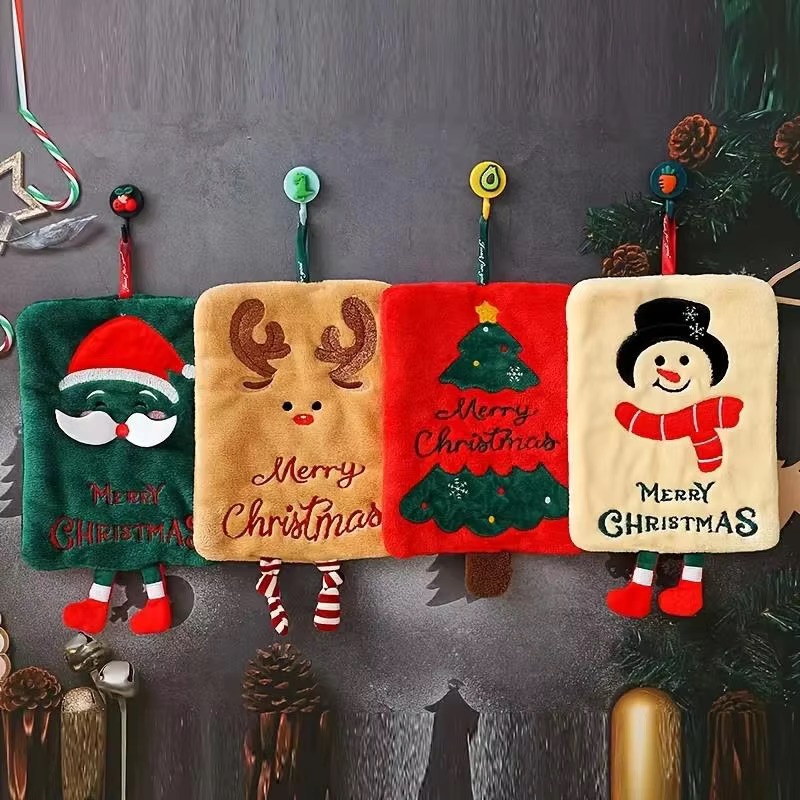 Home Decor Xmas Tree - ผ้าเช็ดมือแขวนตกแต่งคริสต์มาส ลายซานต้า มนุษย์หิมะ กวางเรนเดียร์ ต้นคริสต์มาส น่ารัก