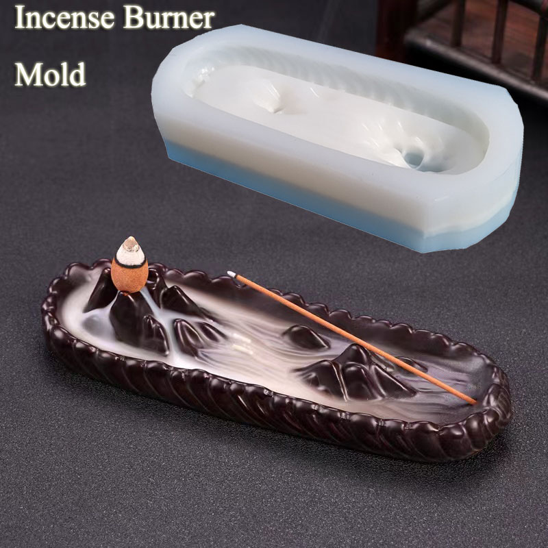 Incense Stick Holder - แม่พิมพ์ซิลิโคนสำหรับแท่นจุดเครื่องหอมคอนกรีตขนาดใหญ่ถาดรองดินปูนปลาสเตอร์แม่พิมพ์ซีเมนต์กำยานไม้จันทน์สมาธิ