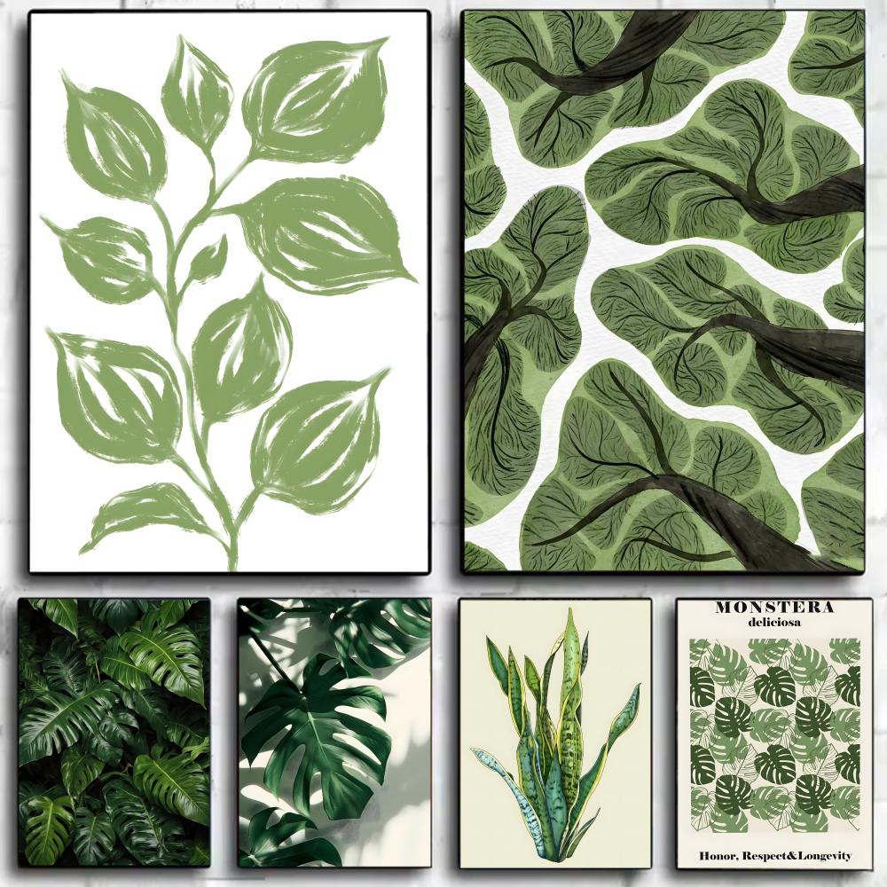 Home Decor Green - 1 ชิ้น ภาพพิมพ์ใบไม้สีเขียวธรรมชาติสำหรับตกแต่งบ้าน ภาพโปสเตอร์ติดผนัง ภาพพิมพ์ศิลปะตกแต่งผนัง ของตกแต่งบ้าน