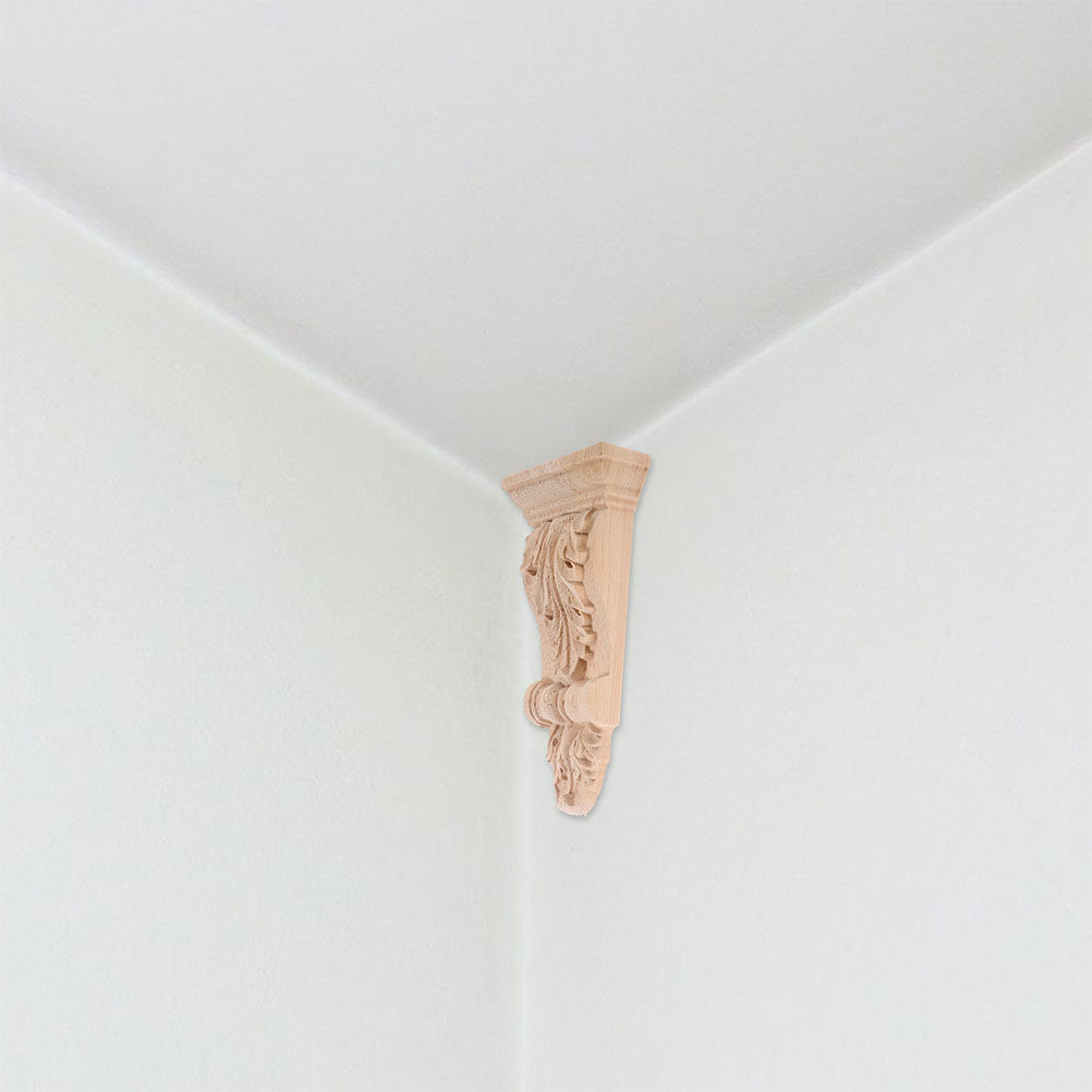 Floating Shelves - ขาตั้งชั้นวางของไม้เนื้อแข็ง 2 ชิ้น แบบยุโรป ไม่ทาสี แกะสลัก