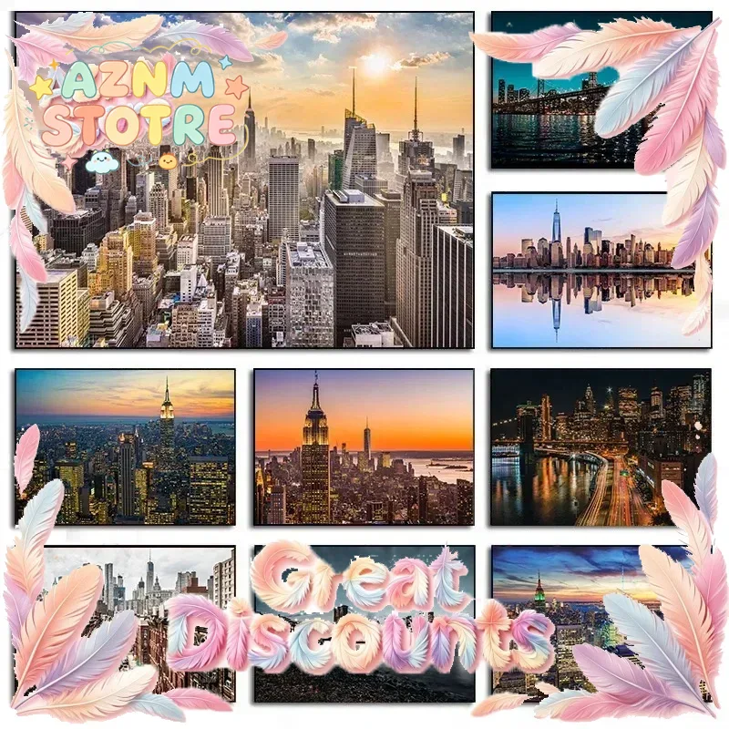 Home Decor New York - ภาพวาดบนผ้าใบลายทิวทัศน์ยามค่ำคืนของนิวยอร์กซิตี้ พร้อมแสงไฟนีออนและตึกต่างๆ สำหรับตกแต่งผนังห้องนั่งเล่นและบ้าน