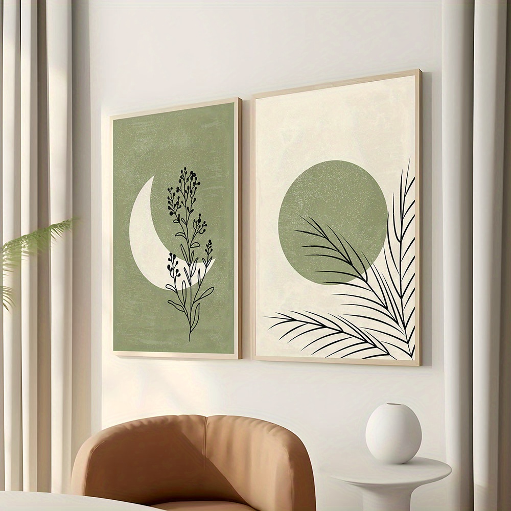 Home Decor Green - ภาพพิมพ์บนผ้าใบลายโบฮีเมียน ต้นไม้ พระจันทร์ พระอาทิตย์ 2 ชิ้น/ชุด