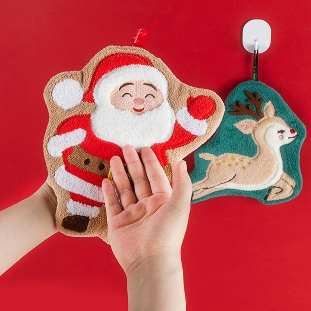 Home Decor Xmas Tree - ผ้าเช็ดมือรูปทรงคริสต์มาส, ผ้าขนหนูแห้งเร็วจากผ้าคอรัลฟลีซ, ผ้าเช็ดมือลายตกแต่งน่ารักสำหรับคริสต์มาส ลายตุ๊กตาหิมะ ต้นคริสต์มาส ระฆัง