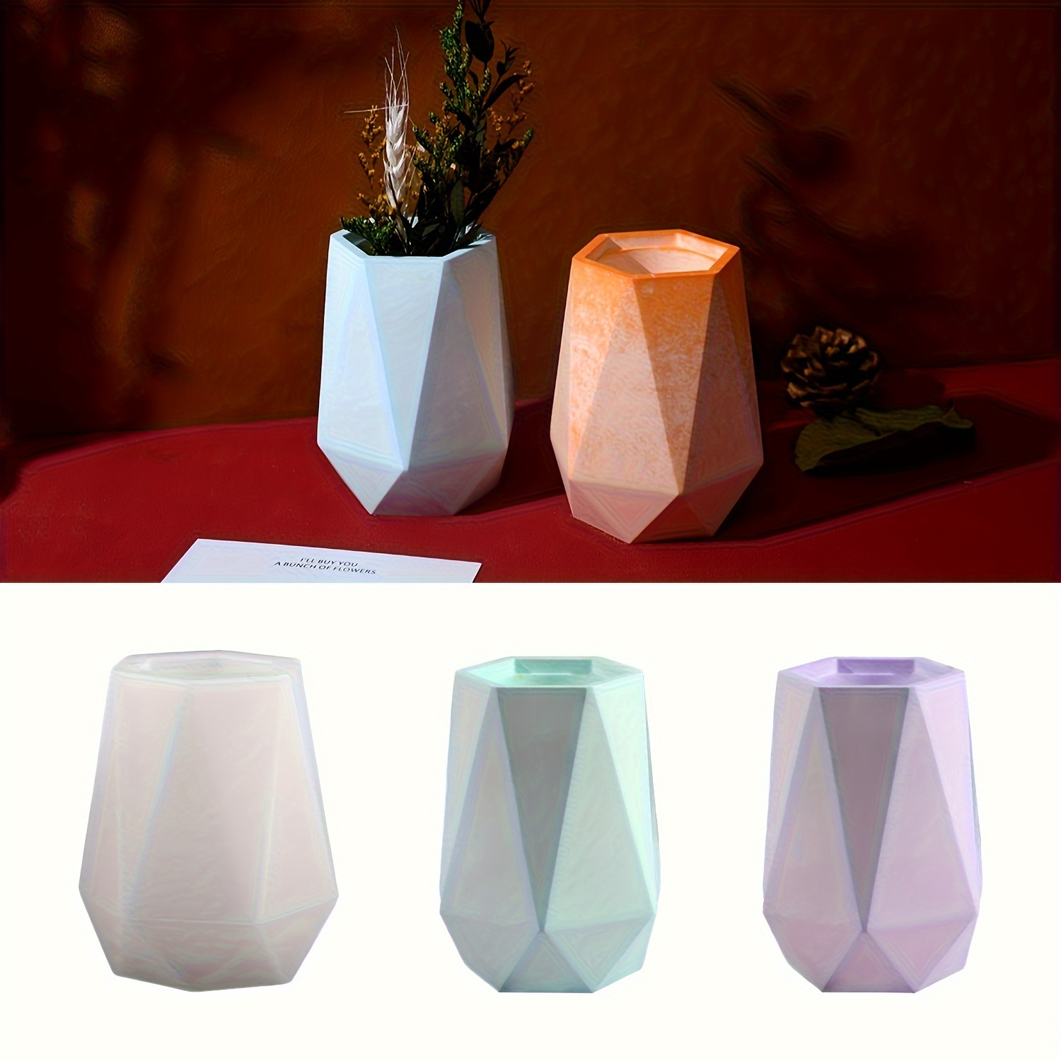 Home Decor Handicraft - แม่พิมพ์ซิลิโคนสำหรับแจกันทรงเหลี่ยม Diy6 สำหรับจัดดอกไม้ด้วยปูนปลาสเตอร์ ตกแต่งบ้านอย่างหรูหราและสง่างาม ใช้งานได้หลากหลาย พร้อมฟังก์ชันจัดเก็บ