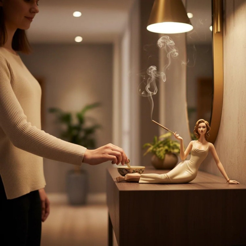 Incense Stick Holder - ที่วางธูปรูปปั้นสตรีสง่างาม งานแฮนด์เมดสำหรับตกแต่งบ้าน ที่วางธูปอโรมาเธอราพี รูปปั้นสำหรับทำสมาธิ ของตกแต่งห้องนอน