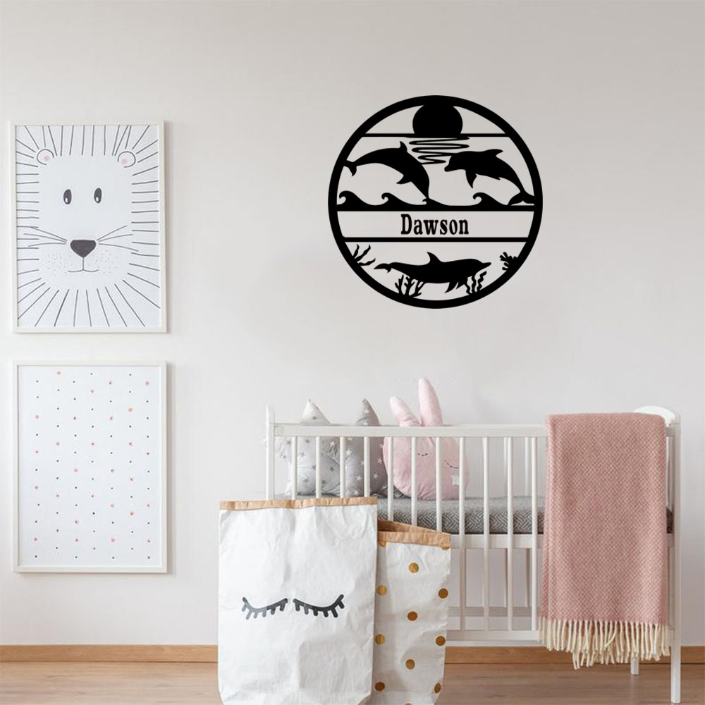 Home Decor Wall Stickers - 1 ชิ้น ใหม่ สติ๊กเกอร์ติดผนังไวนิลรูปโลมา ปรับแต่งชื่อได้ ของตกแต่งบ้าน