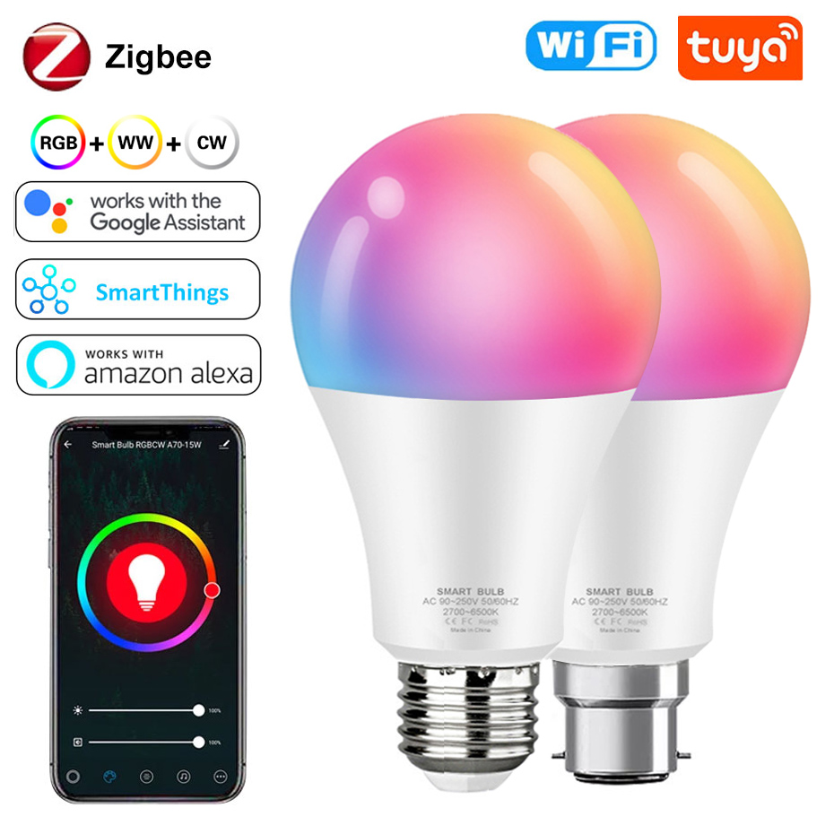 Home Decor App - ซิกบีสมาร์ทหลอดไฟ LED 15W E27 B22 RGB+WW+CW