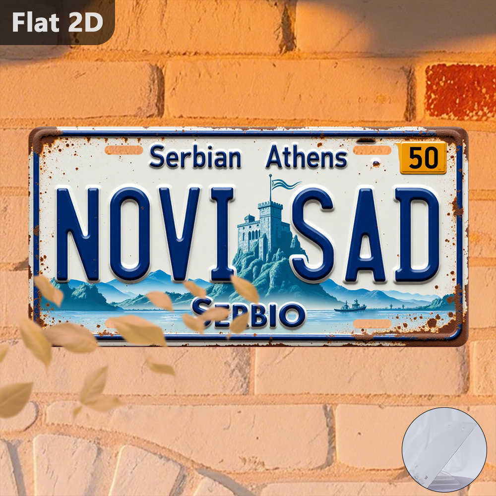 Home Decor Novi Sad - ป้ายดีบุกลายวิวเมืองโนวีซาดสไตล์วินเทจ ขนาด 12x5.9 นิ้ว สำหรับตกแต่งผนังโรงรถ บ้าน