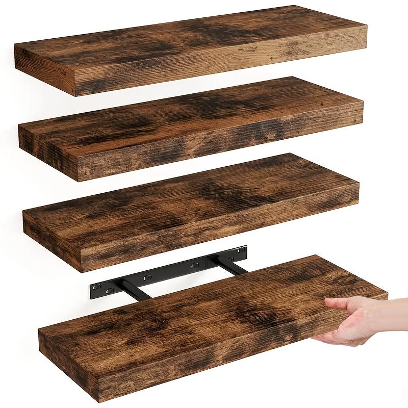 Floating Shelves - ชั้นวางของติดผนังแบบลอยตัว 4 ชิ้น ชั้นวางของไม้สไตล์วินเทจสำหรับจัดเก็บของในห้องน้ำ ห้องครัว ห้องนอน