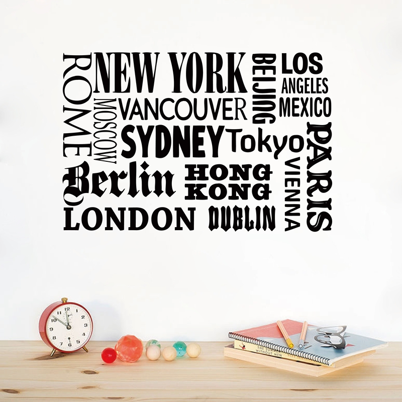 Home Decor New York - New York London Paris Quote สติ๊กเกอร์ติดผนัง
