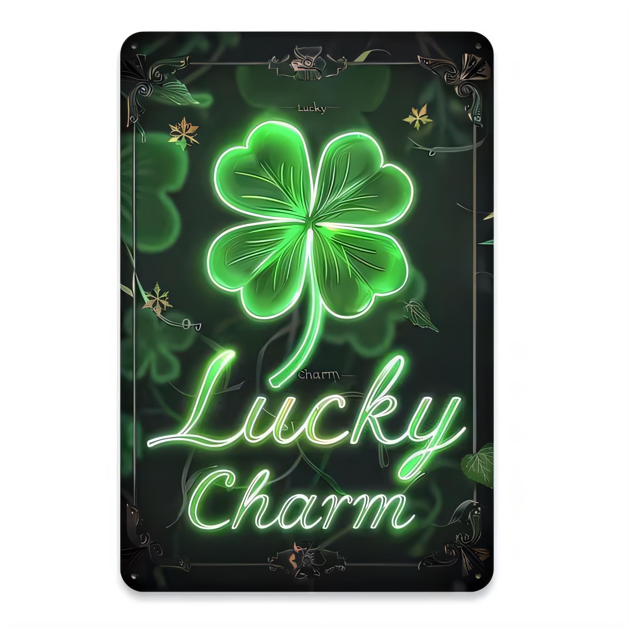 Home Decor Green - ป้ายโลหะนีออนรูปใบโคลเวอร์นำโชคสำหรับวันเซนต์แพทริก สีเขียวเรืองแสงสไตล์วินเทจ ตกแต่งผนังสำหรับบาร์ ผับ ห้องพักผ่อนส่วนตัว และสวน