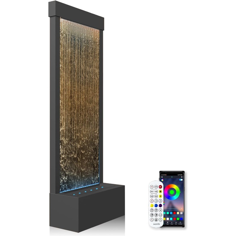 Home Decor App - น้ำพุตั้งพื้นแบบเรียบง่ายทันสมัย พร้อมไฟ LED หลากสีควบคุมผ่านแอปพลิเคชัน สำหรับตกแต่งบ้านและสำนักงาน