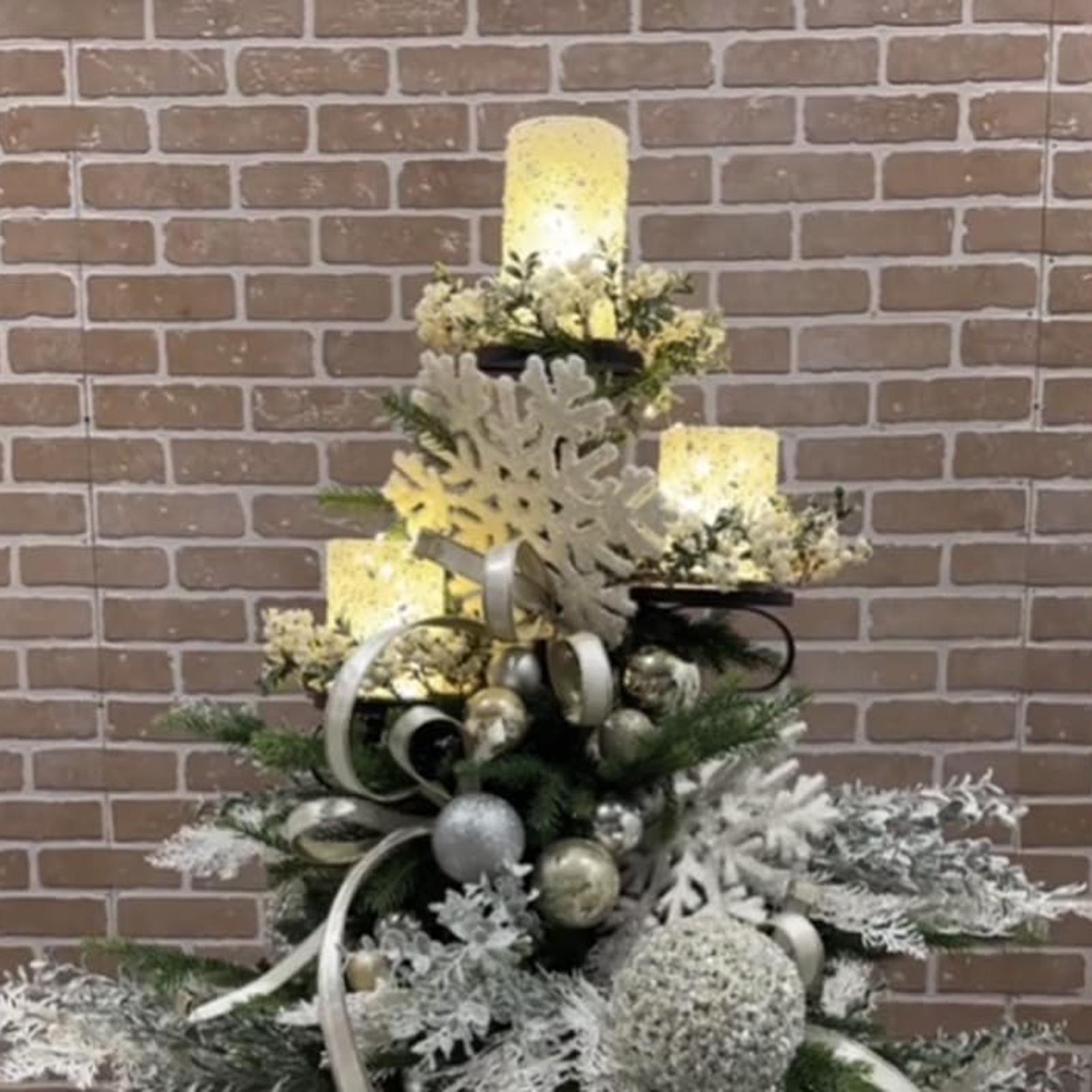 Home Decor Xmas Tree - เชิงเทียนติดต้นคริสต์มาสแบบสามแขน สีดำเมทัลลิก สำหรับตกแต่งเทศกาลคริสต์มาส