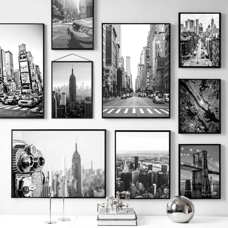 Home Decor New York - นิวยอร์กซิตี้ แคนวาส ภาพวาด โปสเตอร์ และภาพพิมพ์ ภาพศิลปะติดผนังขาวดำ