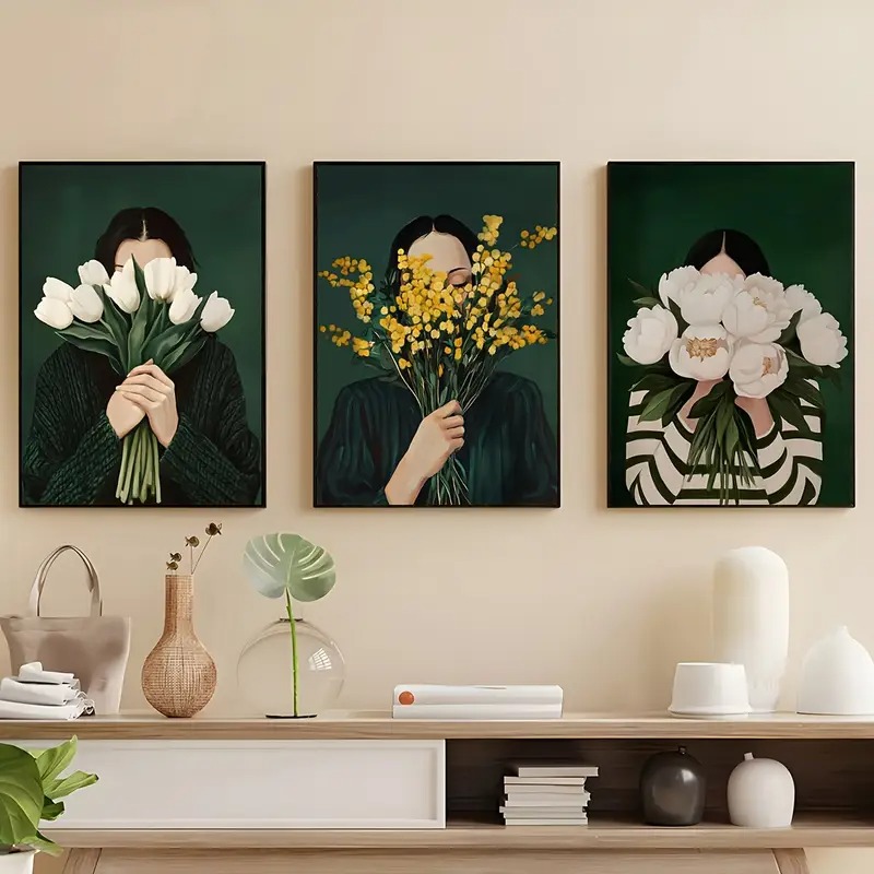Home Decor Green - สีเขียวบทคัดย่อตัวเลขผ้าใบพิมพ์ดอกไม้ผู้หญิง Minimalist Japandi ภาพหญิงโปสเตอร์ศิลปะสําหรับตกแต่งห้องนั่งเล่นที่ทันสมัย