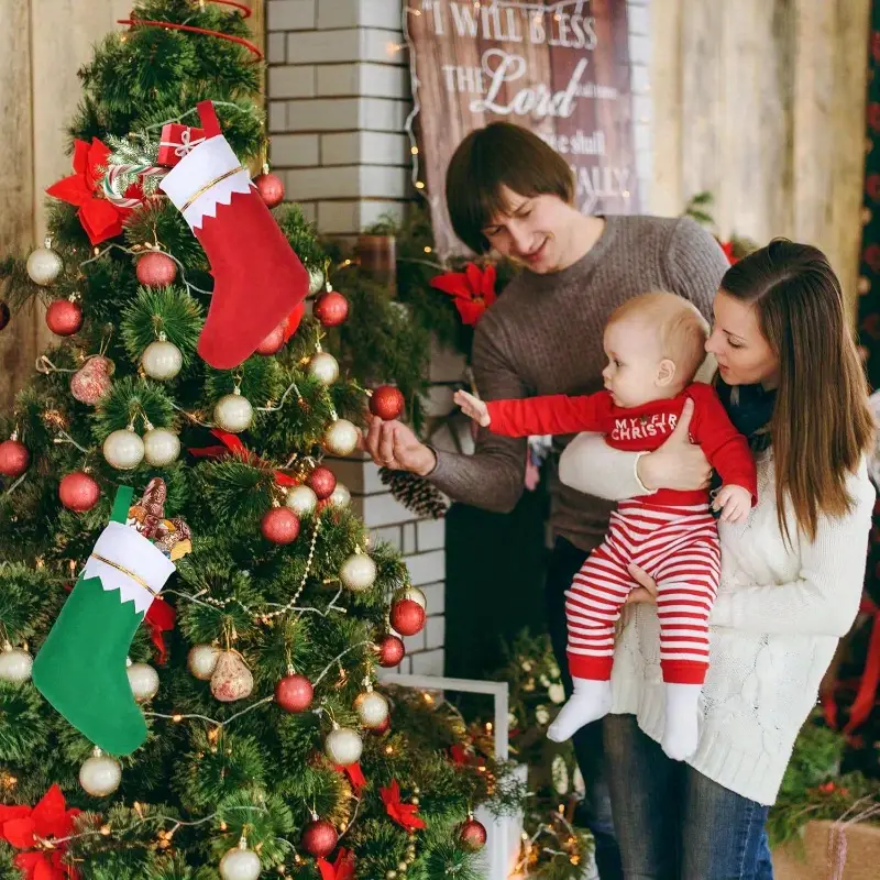 ถุงเท้าคริสต์มาสสองด้านแต่งขอบ - Home Decor Xmas Tree บทวิจารณ์และราคา