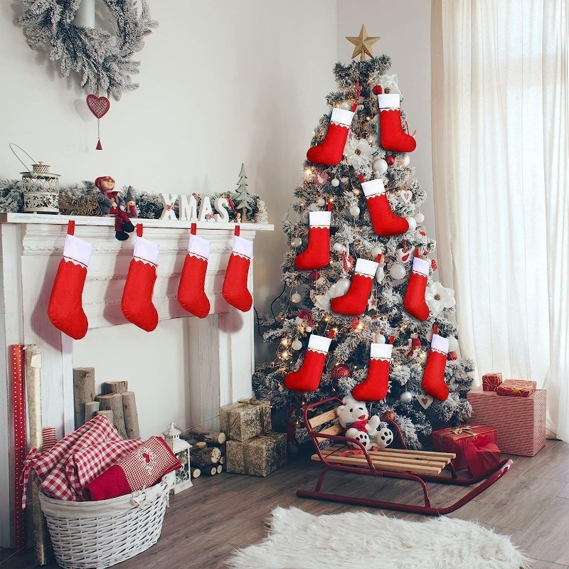 ถุงเท้าคริสต์มาสสองด้านแต่งขอบ - Home Decor Xmas Tree บทวิจารณ์และราคา