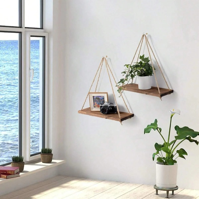 1PC ไม้ Swing แขวนเชือกกัญชาชั - Floating Shelves บทวิจารณ์และราคา