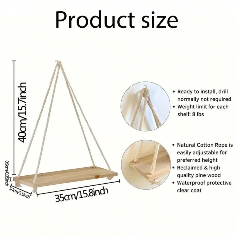1PC ไม้ Swing แขวนเชือกกัญชาชั - Floating Shelves บทวิจารณ์และราคา