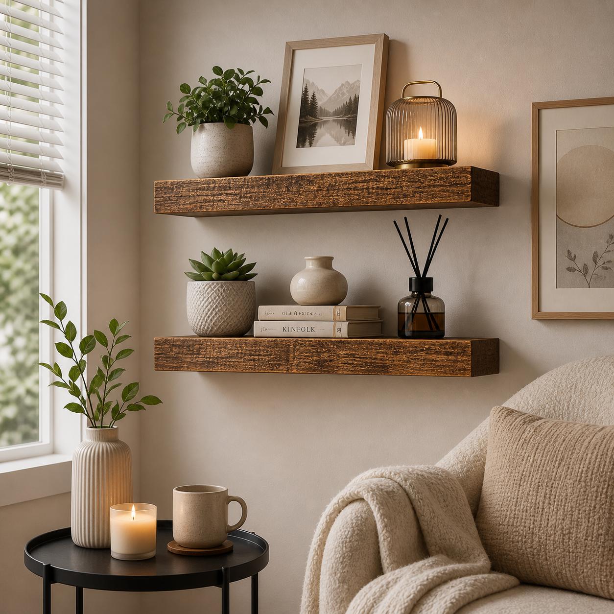 ชั้นวางของติดผนังไม้สไตล์วินเท - Floating Shelves บทวิจารณ์และราคา