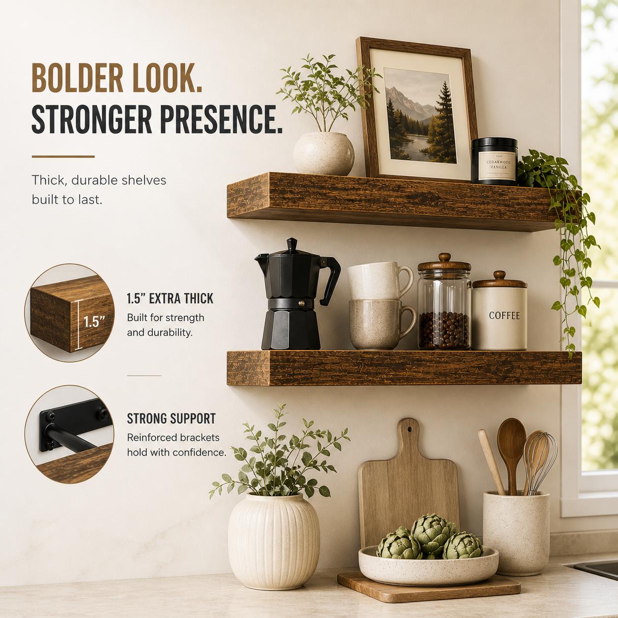 ชั้นวางของติดผนังไม้สไตล์วินเท - Floating Shelves บทวิจารณ์และราคา