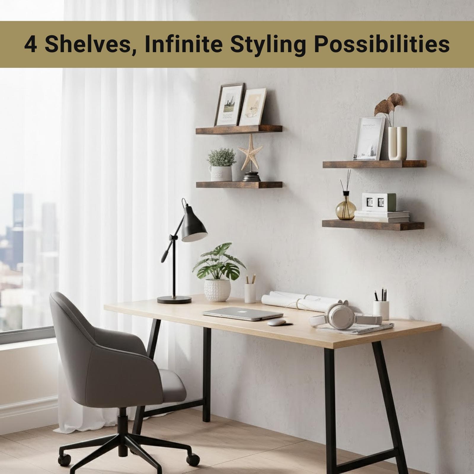 ชั้นวางของติดผนังแบบลอยตัว 4 ช - Floating Shelves บทวิจารณ์และราคา
