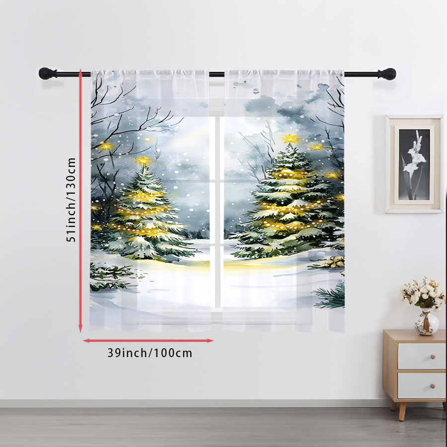 ผ้าม่านโปร่งแสง 2 ชิ้น ลายต้นค - Home Decor Xmas Tree บทวิจารณ์และราคา