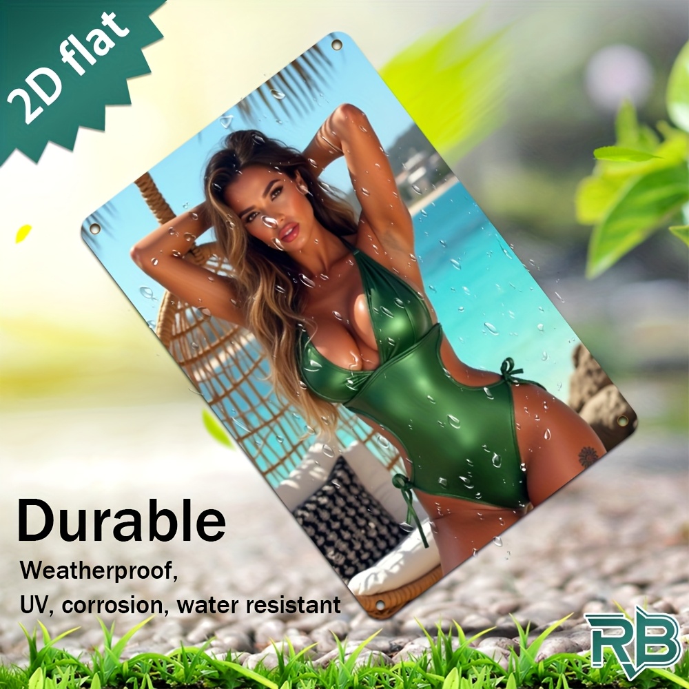 ป้ายโลหะลายสาวว่ายน้ำวินเทจสีเ - Home Decor Green บทวิจารณ์และราคา