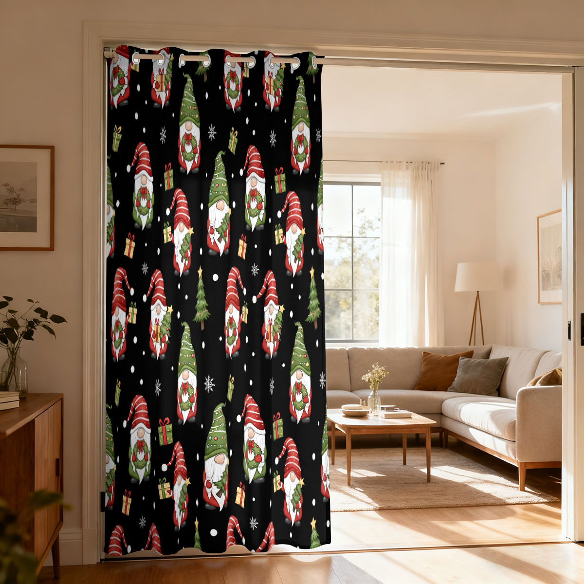 ผ้าม่านลายคริสต์มาสคนแคระต้นคร - Home Decor Xmas Tree บทวิจารณ์และราคา