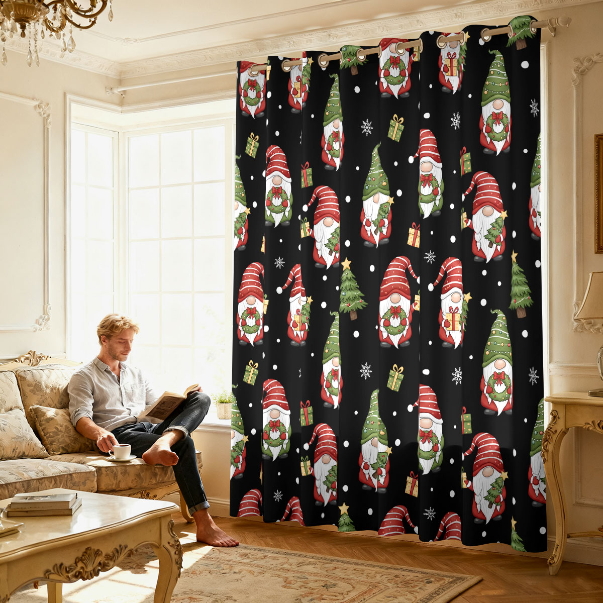 ผ้าม่านลายคริสต์มาสคนแคระต้นคร - Home Decor Xmas Tree บทวิจารณ์และราคา